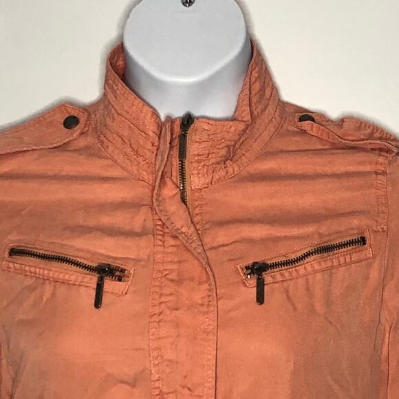 Max Jeans Salmon Pink Utility Jacket Small Boyfriend Military Zip Pocket Retro - Picture 2 of 16